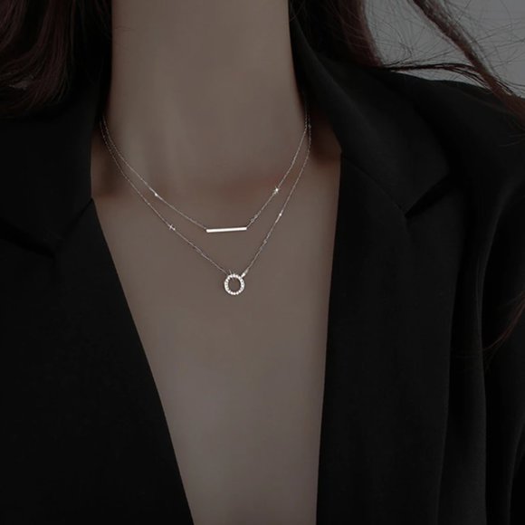 NEW Silver/Rose Gold Simple Zircon Circle Necklace - Picture 2 of 6